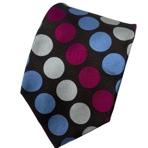 Lee Allison Four in Hands Silk Necktie Brown Polka Dot Mens Formal